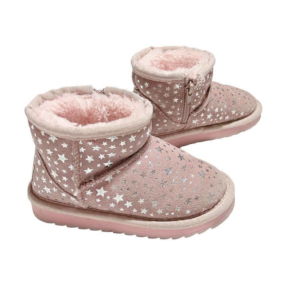 Crown Vintage Girls Crisp Mini Faux Fur Metallic Star Suede Ankle Boots